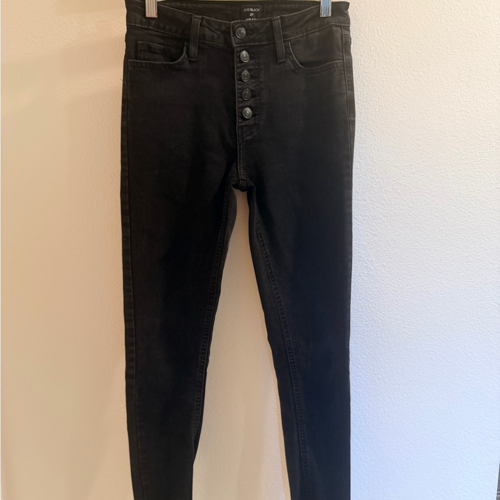 Just Black High-Rise Button-Fly Skinny Jeans - Black Wash